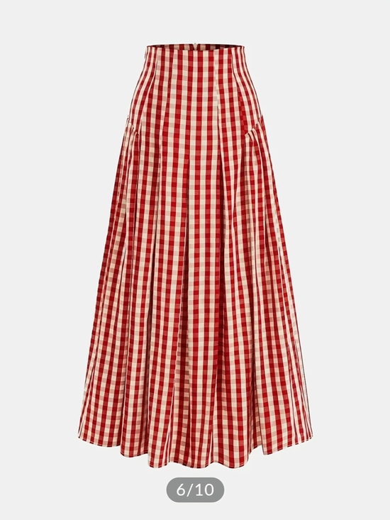 Commense Dresses & Skirts - Gingham High-Waisted Pleated Midi Skirt
